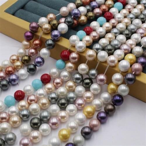 6 8 10 12mm Multicolor Shell Pearls Beads Smooth Round Loose Beads For DIY Jewelry Making Bracelet Charms Accessories 15''Inches