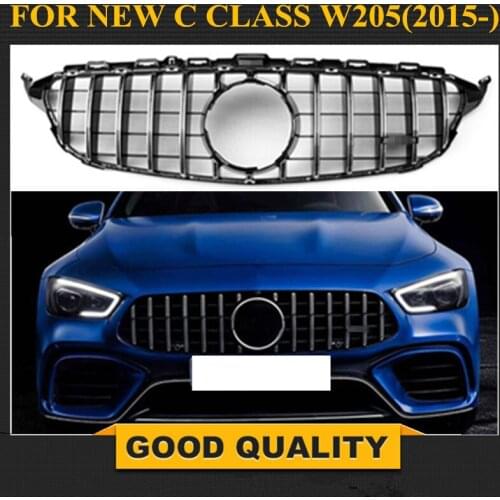 C Class W205 GTR Grille Chrome Front Bumper Mesh GT R Grill for Benz W205 C-Class 2015+ Car Styling with/No Camera hole