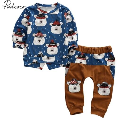 2019 Baby Spring Autumn Clothing Newborn Baby Boy Cartoon Bear Print Cotton Long Sleeve Top Pants Leggings Winter Outfit Clothes