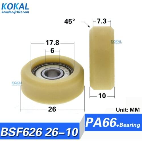 [F0626-10]Free shipping 10PCS low noise 626zz ball bearing coated with POM plastic roller pulley 6*26*10mm flat bearing wheel