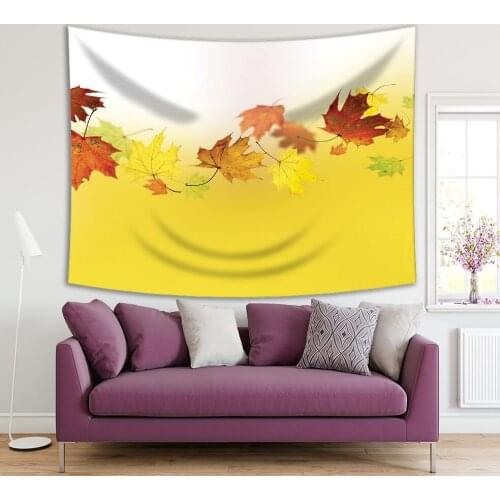 Tapestry Flying Maple Autumn Leaves Nature Romantic Closeup View Photo Printed Yellow Brown Beige