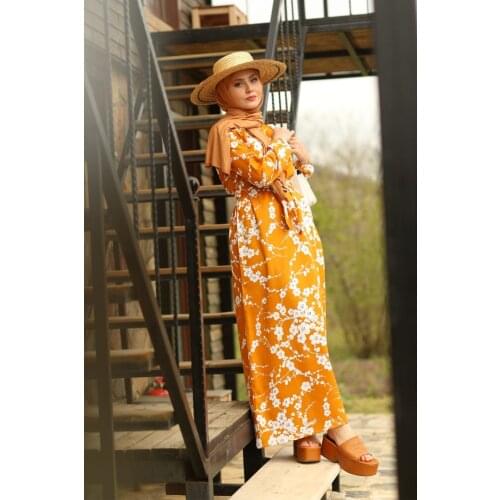 Mustard Yellow Color Long Summer And Spring Hijab Dress Islamic Muslim Fashion Womens Clothing Collections