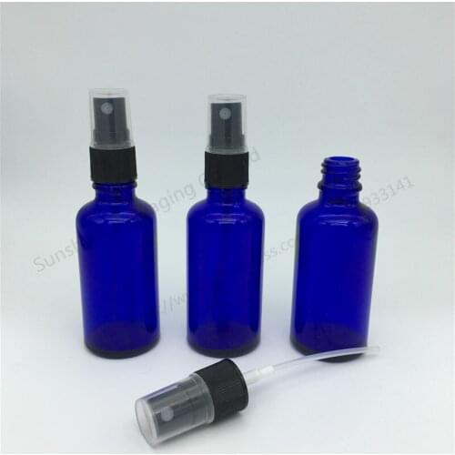 Hot sale 10 pcs 50 ml BLUE glass bottle with lotion sprayer, Essential Oil Spray Glass Bottle factory wholesale
