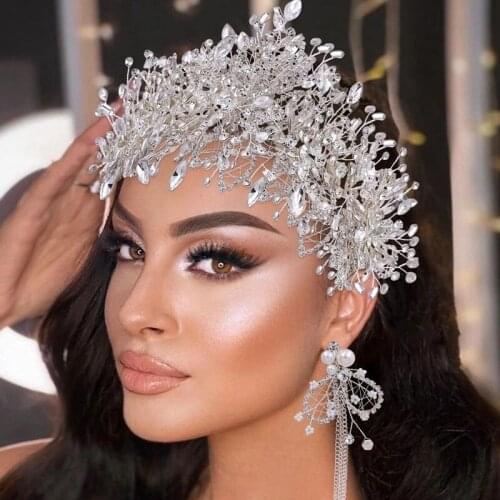 Indian Bridal Crown Headband Bridals Chain Crown Earring Headbands Wedding Tiaras and Crowns for Bride