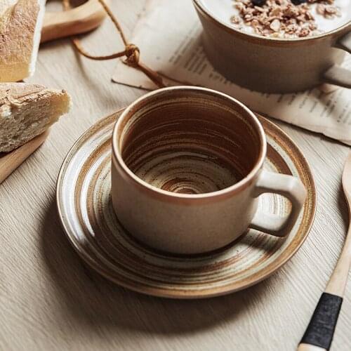Ceramic Coffee Mug Cup with Matching Saucer Vintage Breakfast Cup Porcelain Travel Mug for Office Home 250ml/350ML/450ML
