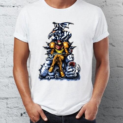 Summer Mens T-shirt The Huntress Throne Samus And Ridley Metroid Gaming Tshirt Anime Tees Tops Harajuku Streetwear