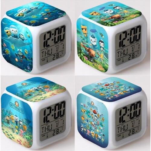 Cartoon Octonauts LED Alarm Clock Anime Digital 7 Color Changing Light Night Glowing Kids Children Gift Desk Clock