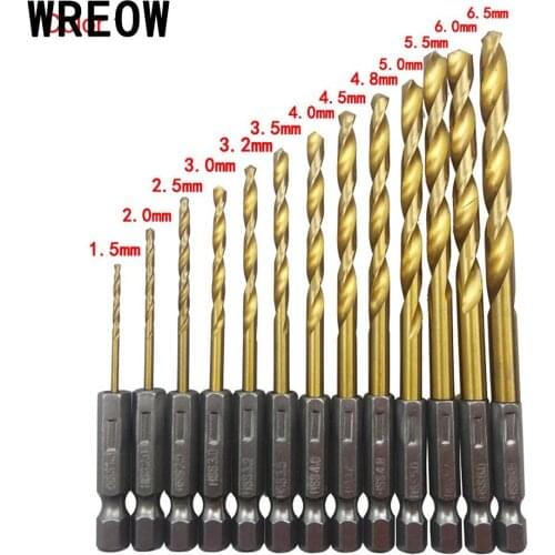 13PCS Titanium Coated HSS Drill Set Twist Drill Hex Shank Drill 1.5mm-6.5mm For Drilling Wood Plastic Aluminum