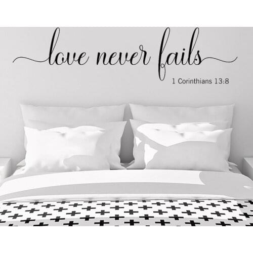 Bible scriptures Wall Decal Quote Love Never Fails 1 Corinthians 13：8 Vinyl Wall Decals for Bedroom Decoration Accessories Z955