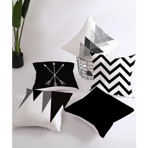 Geometric Cushion Cover Black and White Polyester Throw Pillow Case Striped Dotted Grid Triangular Geometric Art Cushion Cover