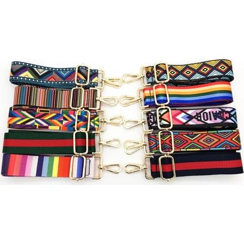 Stripes Nylon Strap for Shoulder Bag Geoetric Wide Handle Gold Hanger Belt Straps for Crossbody Women Bag Chain Bag Handles