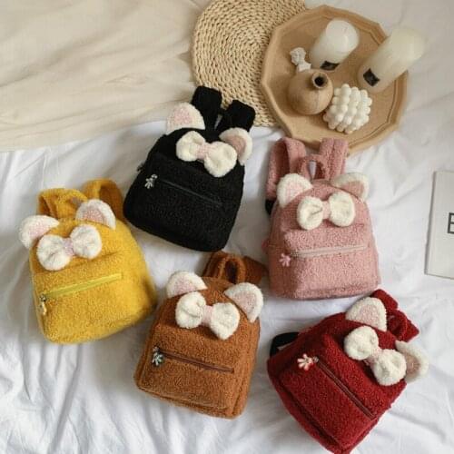 2019 NEW Children School Bags For Girls Boys Woolen Double Shoulder Bag Baby Casual Small Backpack Bow Cute Kid Bag