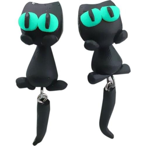 New Lovely Handmade Polymer Clay 3D Black Cat Earrings for Women Cute Cartoon Stud Earring Jewelry XIN-Shipping