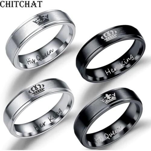 Promise Couple Rings Trendy Her King & His Queen Crown Charm Stainless Steel Wedding Ring For Women Men Anniversary Gifts