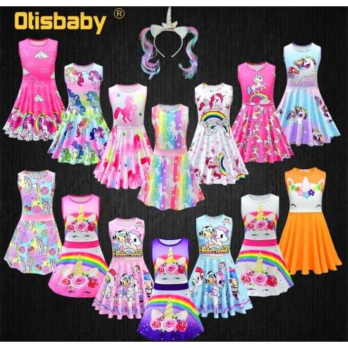 Fancy Girls Unicorn Dress Summer Toddler Cartoon Horse Frocks Sleeveless Casual Dress Birthay Party Little Girl Pony Clothes