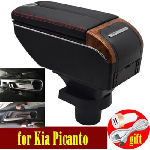 For Kia Picanto armrest box Double doors open 7USB Centre Console Storage Box Arm Rest