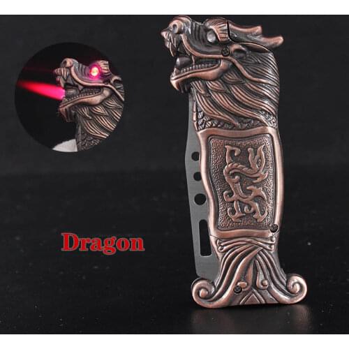Dragon Tiger Eagle Portable Folding Knife Lighter Creative Multifunctional Butane Windproof Field Tool Cigarette Accessories