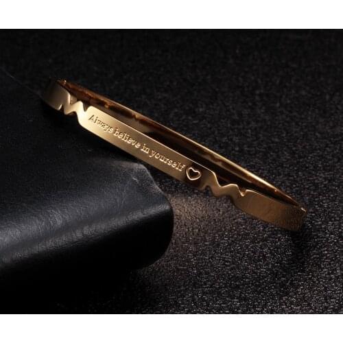 Punk Gold Plated Letter Stainless Steel Charm Man Women Bangles Trendy Soft Cuff Fashion Bangles Wedding Party Jewelry Gift