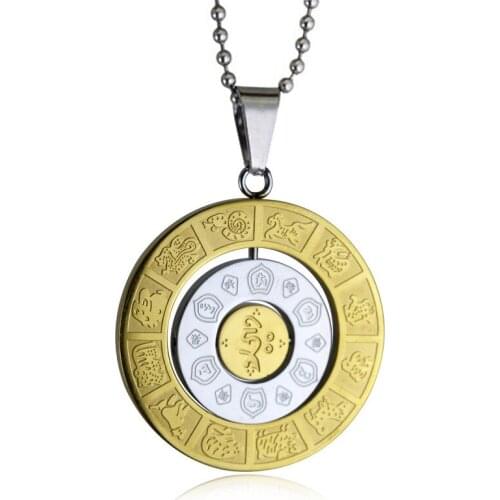 Retro Rotatable Constellation Pendant Necklace Titanium Steel Pendant for Men and Women Fashion Lucky Scripture Pendant Jewelry