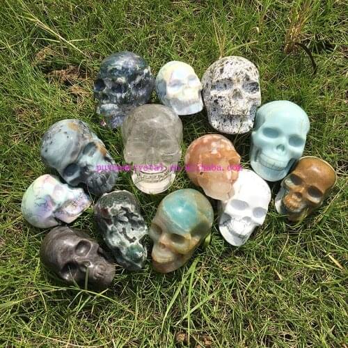 Natural Caribbean Carved Crystal Skull Statue Healing Crystal Feng Shui Aesthetic Room Decor Witchcraft Halloween Reiki Gift