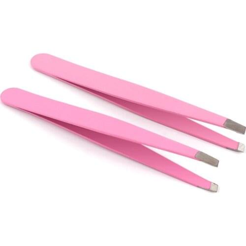 Pink Color Eyebrow Tweezer Hair Beauty Slanted Puller Stainless Steel Eye Brow Clips Hair Removal Makeup Tool Brand New