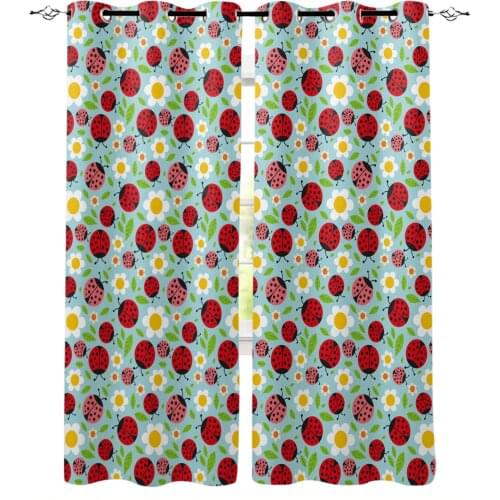 Hand Painted Little Daisy Ladybug Curtains For Living Room Bedroom Window Treatment Blinds Finished Drapes Kitchen Curtains