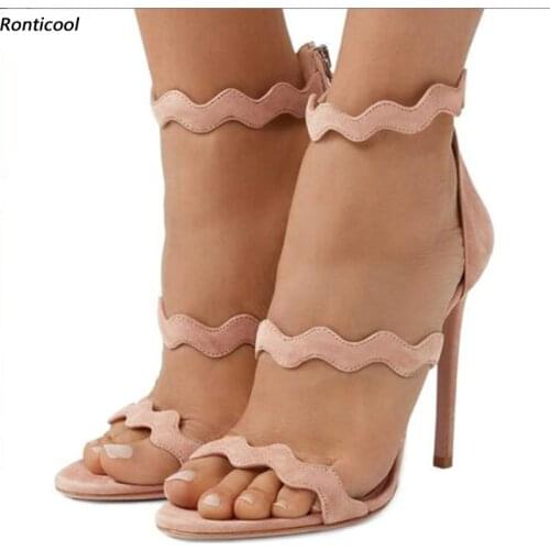 Ronticool Handmade Women Summer Sandals Back Zipper Stiletto High Heels Open Toe Gorgeous Pink Daily Dress Shoes US Size 5-15