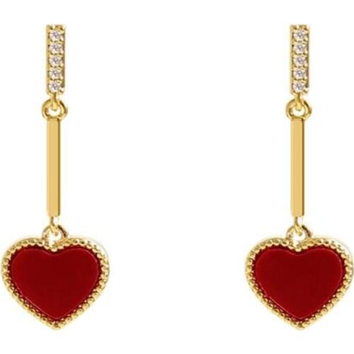Temperament Sweet Girl Resin Red Heart Earrings Womens Wedding Party Crystal Drop Earrings Fashion Female Jewelry Gifts