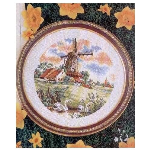 Cross stitch Handmade 14CT Counted Canvas DIY,Cross-stitch kits,Embroidery The windmill and the big white goose 33-33