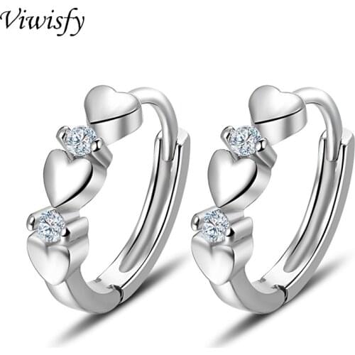 Viwisfy Real 925 Sterling Silver Earrings For Women Cute Heart Crystal Hoops VW21157