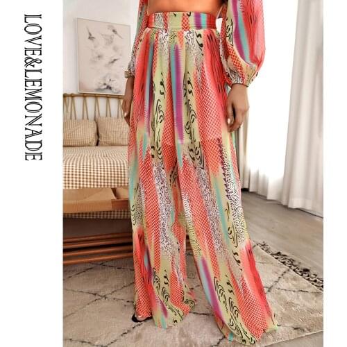 LOVE&LEMONADE High-Waisted Color Snake Print Chiffon Wide-Leg Pants LM81498A