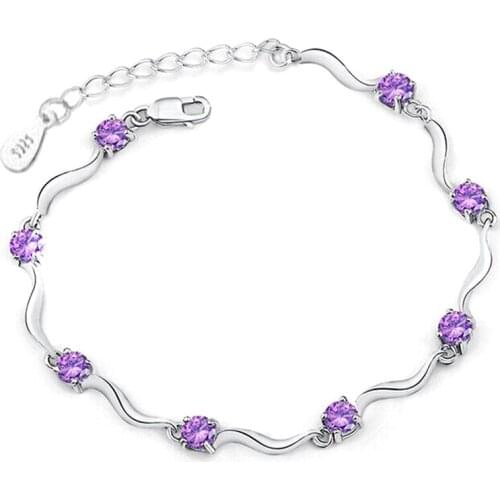 Womens White Purple Rhinestone Crystal Bracelet Color Bamboo Chain Charm Bracelets Female Jewelry