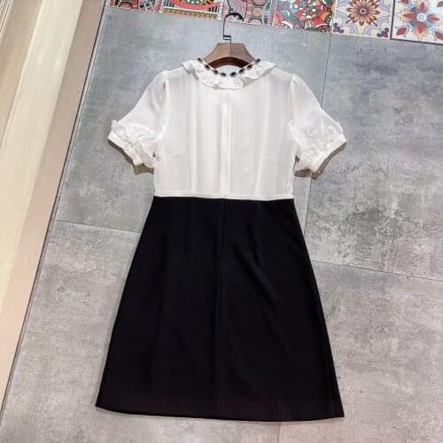 New 2021 Summer Fashion Runway Elegant Mini Dress Women Diamonds Collar Color Patchwork A-Line Ruffles Dress vestidos