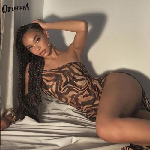 OrangeA 2020 new split summer dress one shoulder blackless strapless sexy dresses rompers elastic sleeveless partywear outfits