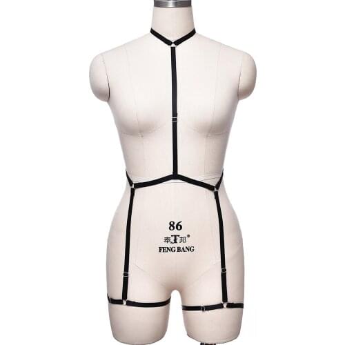 Women Adjust Sexy Body Cage Bondage Harness Lingerie Rave Wear Suspender Garter Belt Fetish Body Harness Black Goth Bodysuit