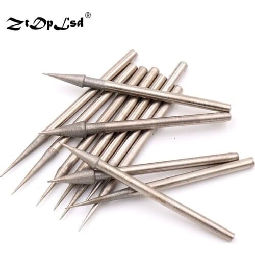 ZtDpLsd 1Pcs 2.35MM Shank Pointed Steel Diamond Grind Needle Head Cutter Jade Carve Precision Engrave Rotary Spherical Burr Tool
