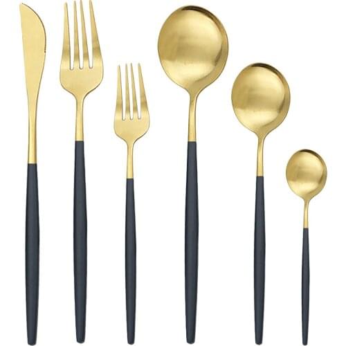1 / 2 Set Gold Dinnerware Set Knife Fork Spoon Flatware 304 Stainless Steel Tableware Set Silverware Matte Kitchen Cutlery Set