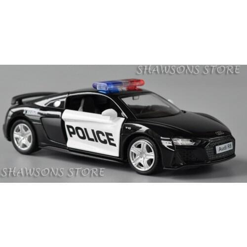 1:36 Diecast Car Model Toy Audi R8 Police Patrol Wagon Pull Back Miniature Replica