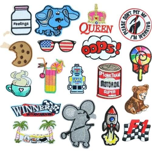 1PCS Cartoon Mouse Letters Badges Patches Embroidery Applique Iron On Transfers For Clothing Stickers Decoration Accessories