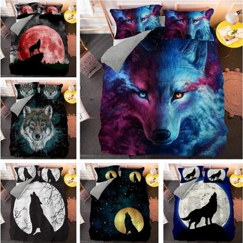 Fashion Wolf Pattern Bedding Sets Animal Duvet Cover Set Queen King Size Quilt Covers With Pillowcase 2/3PCS