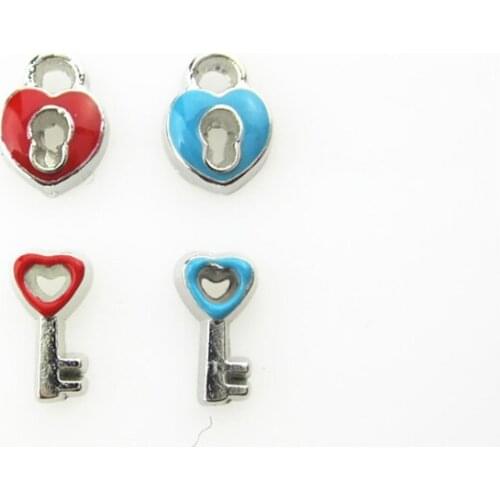 20pcs Lock Key Floating Charms Suitable for Floating Locket Jewelry Pendant Necklace Red Heart Charms for Dog Lover