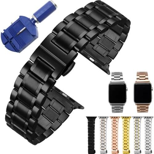 5Rows Stainless Steel Watch Band For Apple Watch Series 5 4 3 2 40mm 44mm 38mm 42mm with Butterfly Buckle