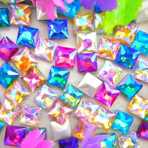 AB colors 8mm 10mm 12mm Fancy Square shape Glue on glass Crystals rhinestone handicraft ornament accessories diy trim