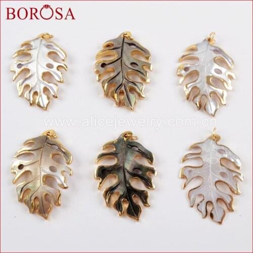 BOROSA 10PCS Wholesale Gold Color Tree Rainbow Shell Charm Fashion Shell Charm for Pendant Bead for Necklace Druzy Jewelry G1601