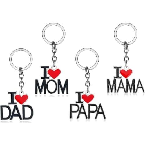 I LOVE MAMA PAPA DAD MOM Keyring Key Chains Heart Pendant Bag Car Keychain For Mom Dad Fathers Day Mothers Day Birthday Gift