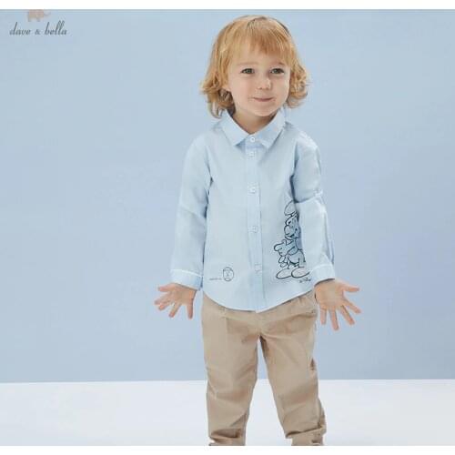 DBX17956 dave bella spring fashion baby boys cartoon print shirts infant toddler tops children high quality clothes