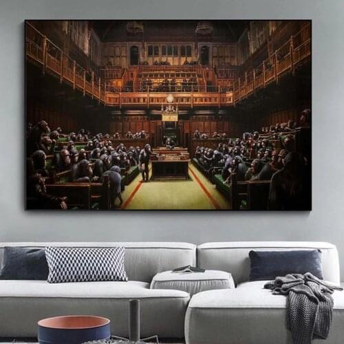 Devolved Parliament Graffiti Art Canvas Posters And Prints Monkey Meeting Street Art Paintings Animals Art Pictures Home Decor