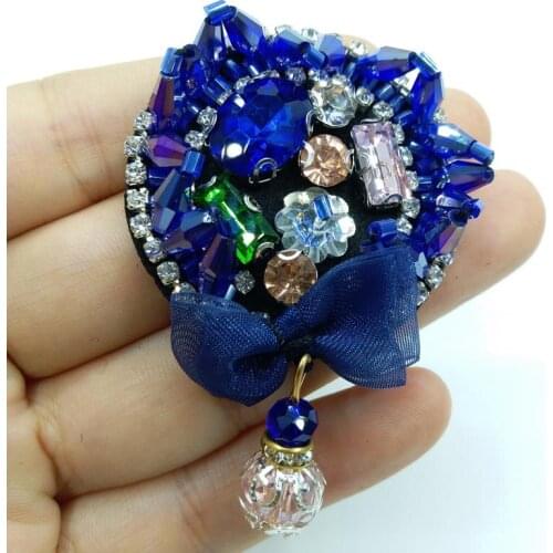 3D Handmade crystal beaded patches for clothing Trophy Flower sequins beading decorative parches Rhinestone flowers applique