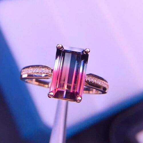 E331 Tourmaline Ring Pure 18K Gold 100% Natural Watermelon Tourmaline 3.2ct Gemstone Female Rings for Women Fine Ring
