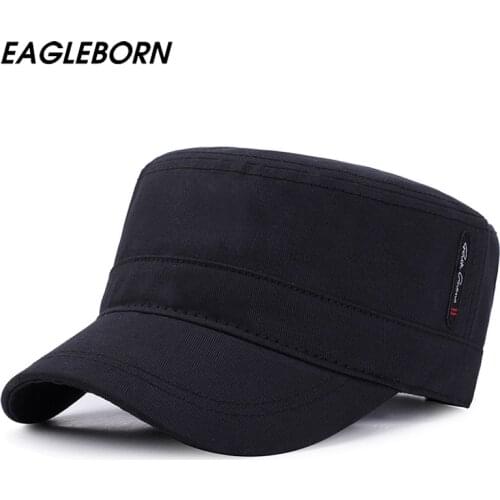 EAGLEBORN 2020 Classic Vintage Flat Top Mens Washed Caps And Hat Adjustable Fitted Thicker Cap Winter Warm Military Hats For Men